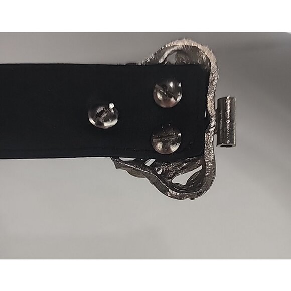 1 Of a Kind ESCADA Vintage womens belt satin leather black Crystal studs buckle - Picture 12 of 15